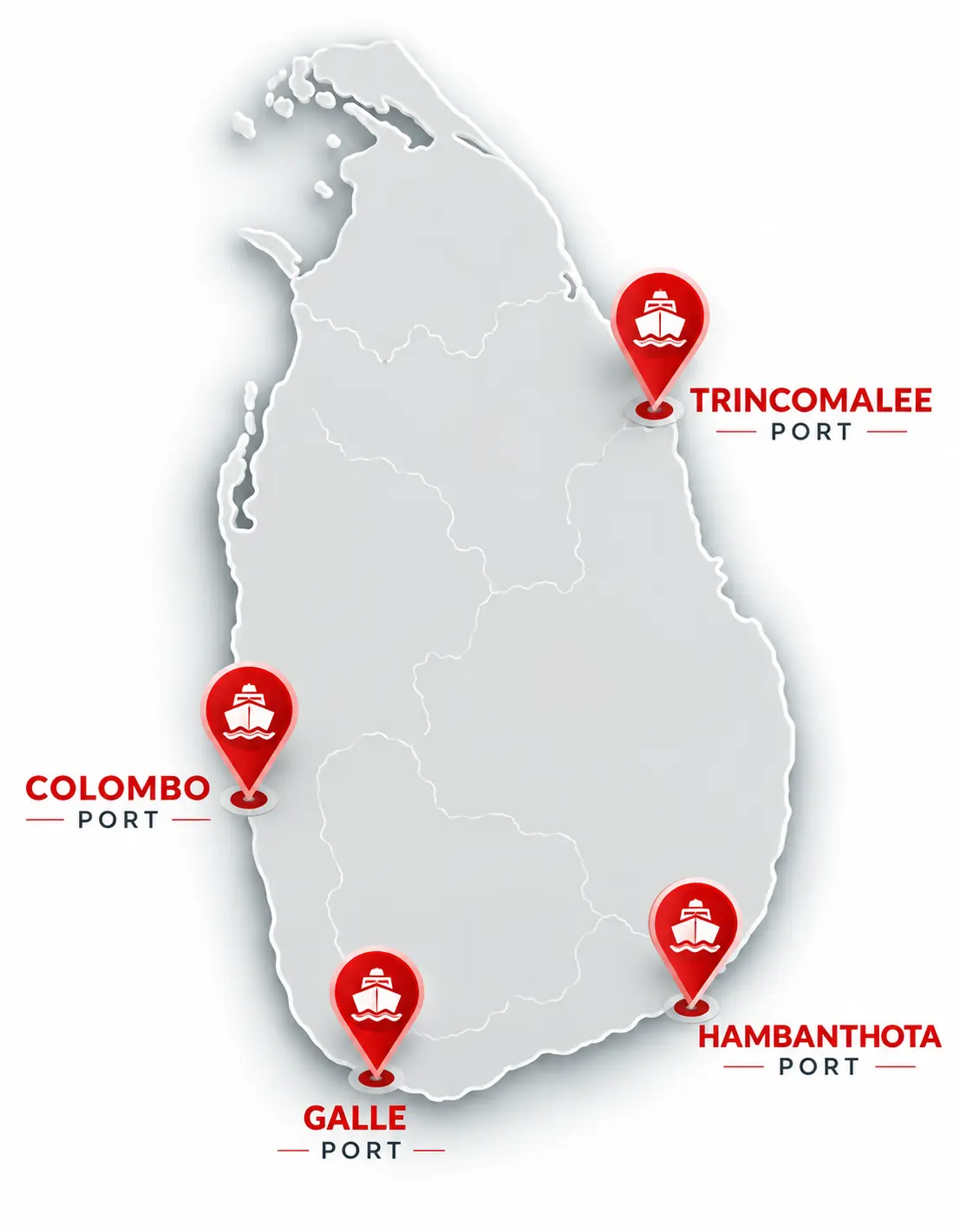 Sri Lanka map with major ports mentioned