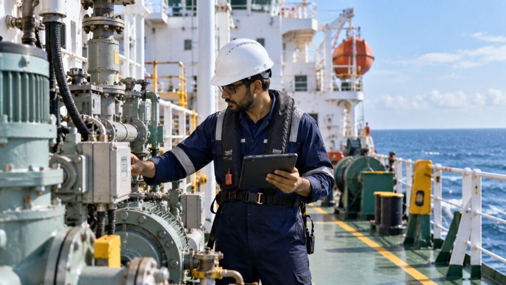 Marine technical support and equipment inspection onboard vessel
