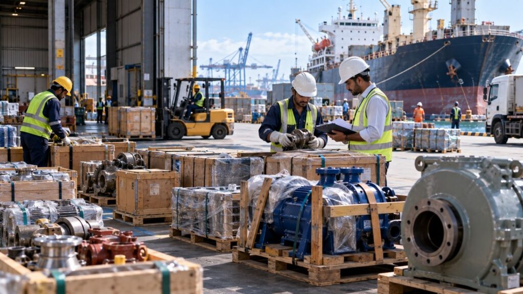 Marine spare parts prepared for clearance and delivery at Sri Lankan port