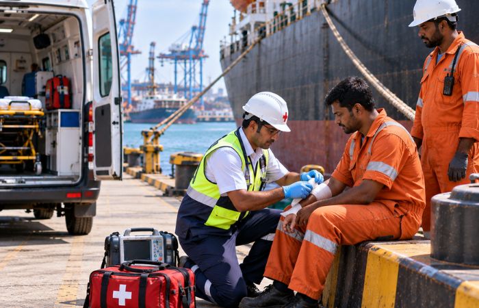 Medical assistance provided to ship crew member at port